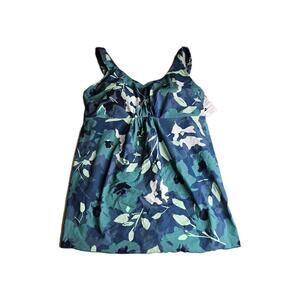 L.L. Bean Shaping Soft Drape Tankini Top Size 14 R SPF 50+ Stretch FLoral Blue